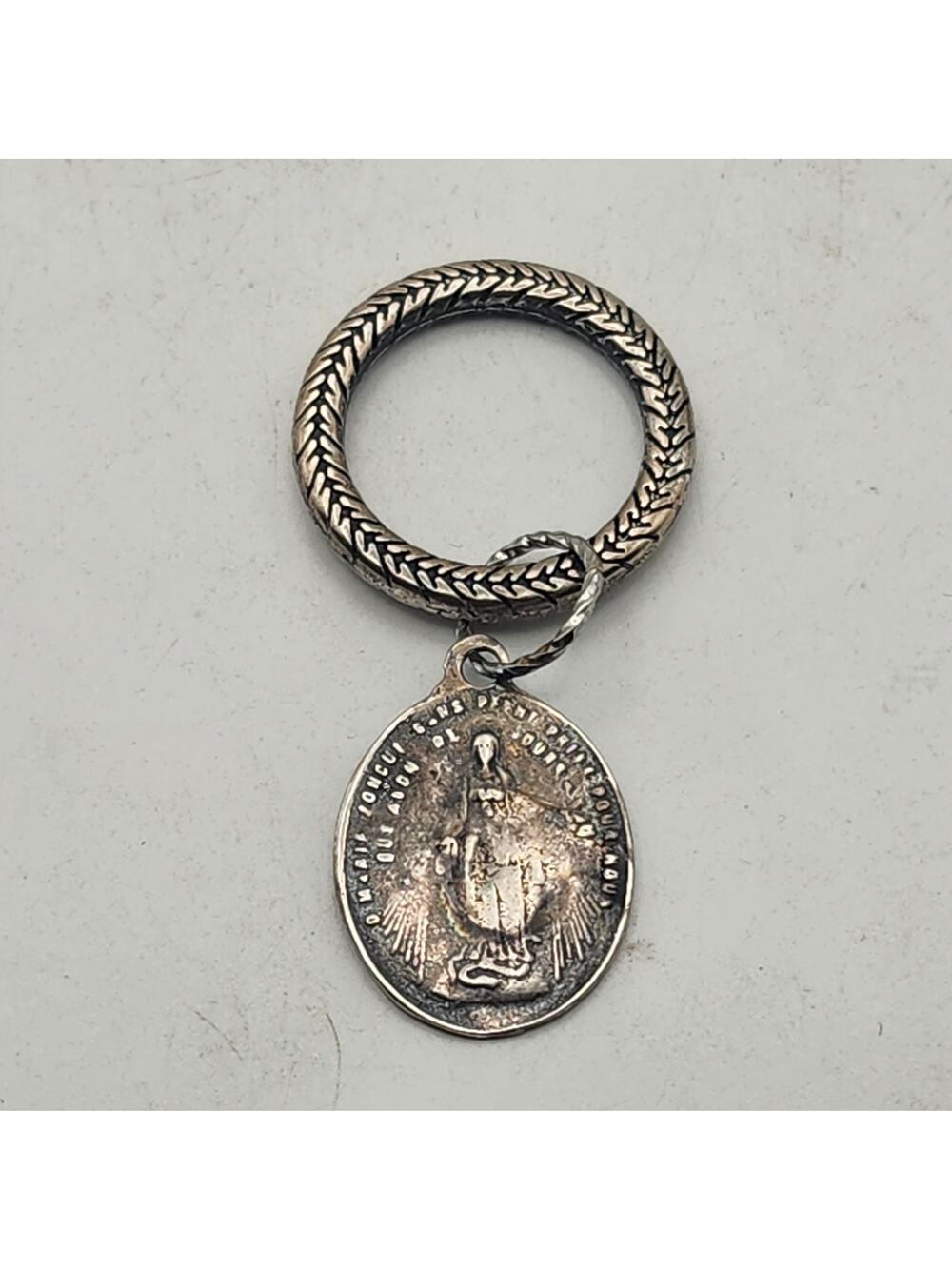Miraculous Medal St Michael Keychain Catholic Religious Silver Tone Charm Fob